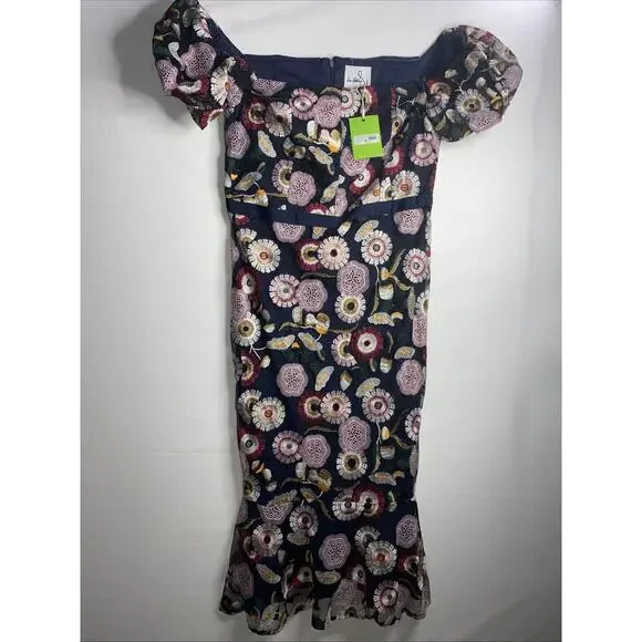 Sam Edelman Navy Blue Embroidered Floral Dress 14 NWT - Picture 5 of 8